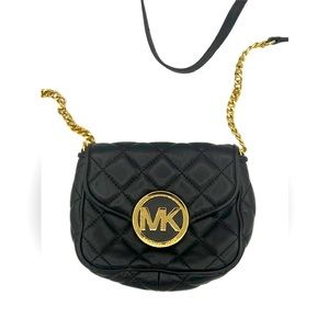 Michael kors black quilted crossbody bag gold chain strap.